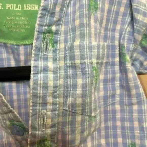 US POLO ASSN infant boys romper blue green plaid short sleeves. - Picture 6 of 6